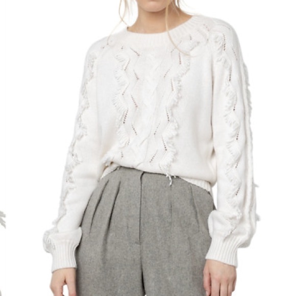 Never Worn Rails Francis Eyelash Fringe Cable Knit Ivory Sweater in Small - Picture 3 of 6